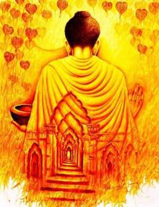 Buddha i gull mediterer 